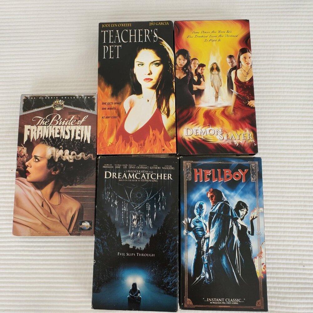 5 Lot Horror VHS Vintage Film Movie Hellboy Bride Of Frankenstein Teacher's Pet